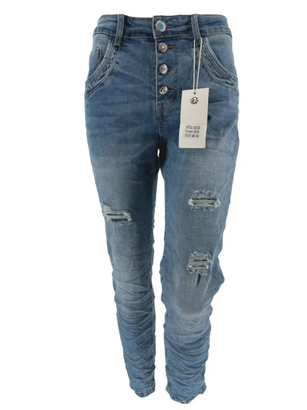 Karostar jeans met turquoise kleurige knopen (K2539)