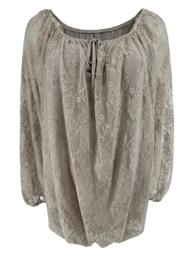 KLEINERE Kanten ballon blouse met koordje Celestine taupe