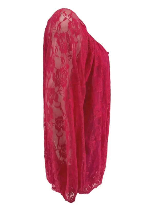 KLEINERE Kanten ballon blouse met koordje Celestine fuchsia