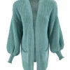 KORT gebreid vest met zakjes en pofmouw Carmen mint