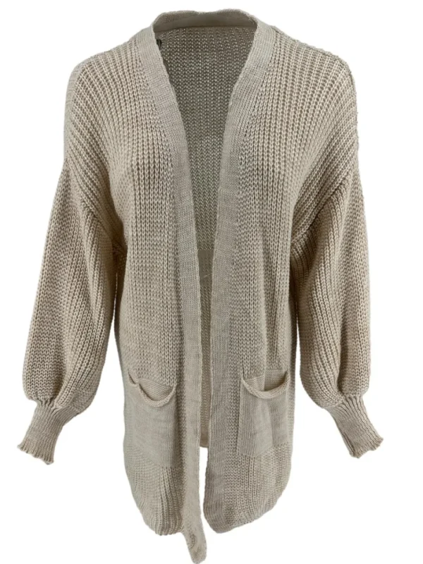 KORT gebreid vest met zakjes en pofmouw Carmen creme