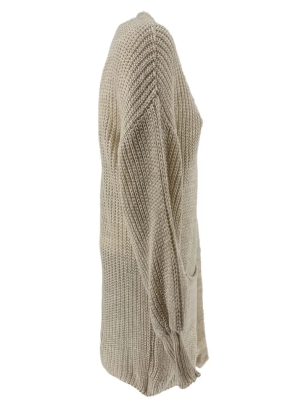 KORT gebreid vest met zakjes en pofmouw Carmen creme