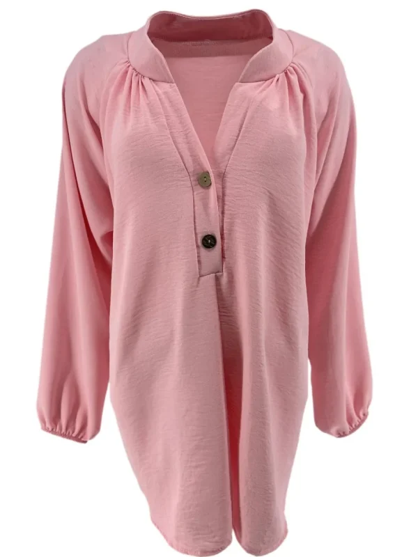 KORTERE blouse met opstaande kraag en 2 knoopjes Siske licht roze