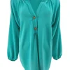 KORTERE blouse met opstaande kraag en 2 knoopjes Siske turquoise