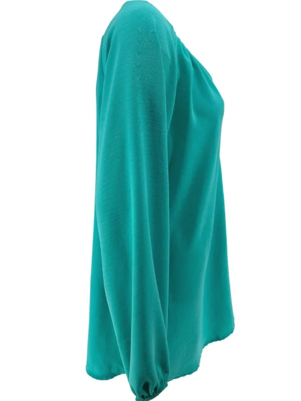KORTERE blouse met opstaande kraag en 2 knoopjes Siske turquoise