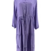 Lange jurk met knoopjes en koord in de taille en stroken uni lila (B25-9) SALE (VJD)