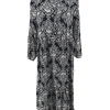 Lange jurk met stroken en knoopjes barok donker blauw (B25-2) (LPJ)SALE