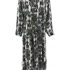 Lange jurk met stroken en knoopjes animal paisley zwart (B25-6 (LPJ)VJD