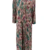 Lange travelstof jurk met knoopjes blurry taupe(TJD)