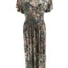 Lange travelstof jurk met volant mouw Paisley creme (JS26)