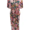 Lange travelstof jurk met korte mouw Dahlia licht roze (JS3080)