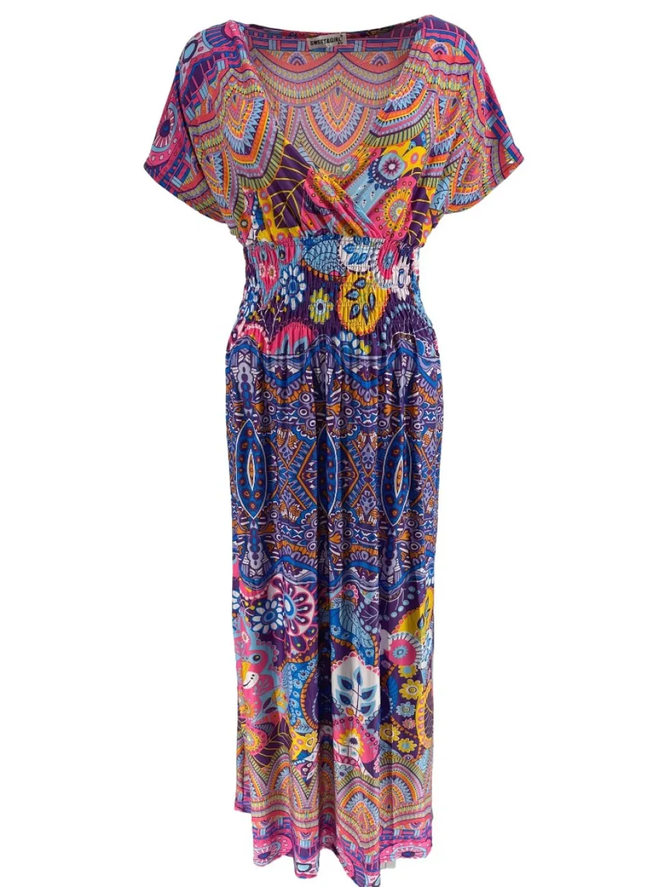lange_travelstof_jurk_met_0-3.webp Lange travelstof jurk met smock in de taille kaleidoscoop paars (J-77#)