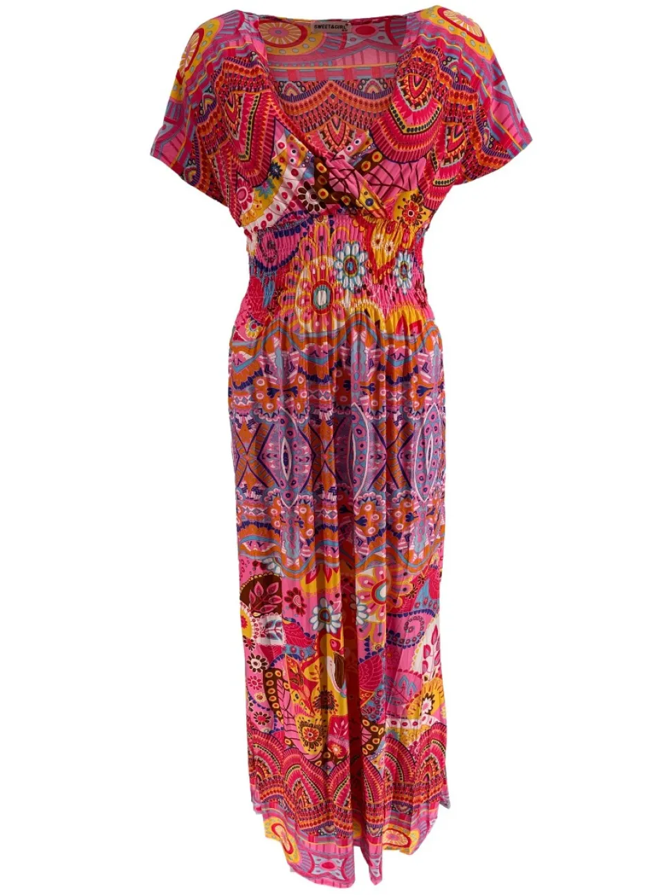 lange_travelstof_jurk_met_0-4.webp Lange travelstof jurk met smock in de taille kaleidoscoop roze (J-77#)
