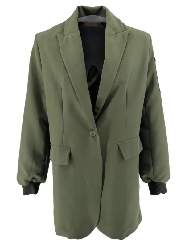 Langere blazer met rits en zakje op de mouw Roelien army