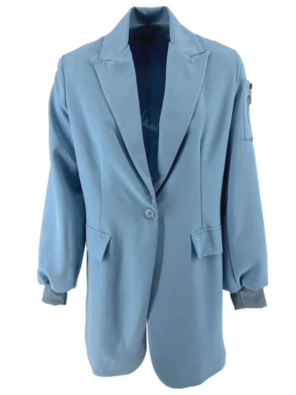 Langere blazer met rits en zakje op de mouw Roelien licht blauw