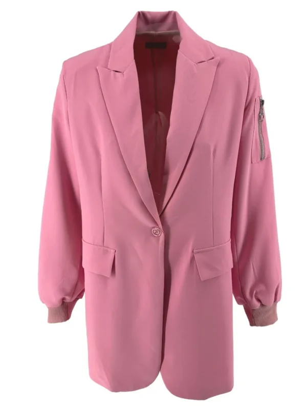 Langere blazer met rits en zakje op de mouw Roelien licht roze