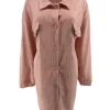 Langere blouse van rib patroon velvet Lindy Reliëf zalm roze