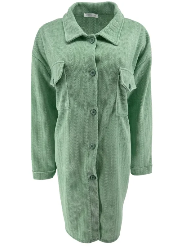 Langere blouse van rib patroon velvet Lindy Reliëf licht groen
