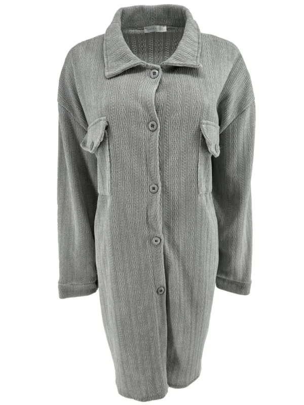 Langere blouse van rib patroon velvet Lindy Reliëf grijs