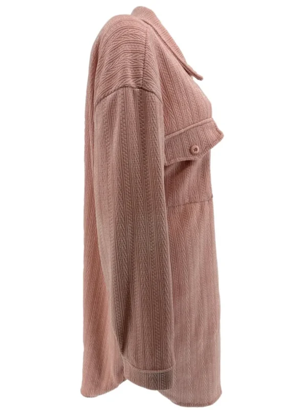 Langere blouse van rib patroon velvet Lindy Reliëf zalm roze