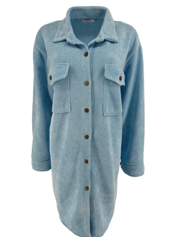 Langere blouse van rib velvet Lindy licht blauw