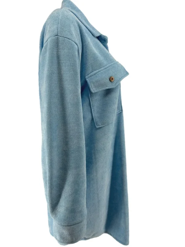 Langere blouse van rib velvet Lindy licht blauw