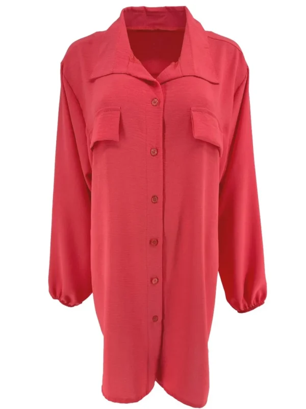 Langere blouse/tuniek met kraag Elodie koraal