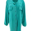 Langere blouse/tuniek met kraag Elodie turquoise