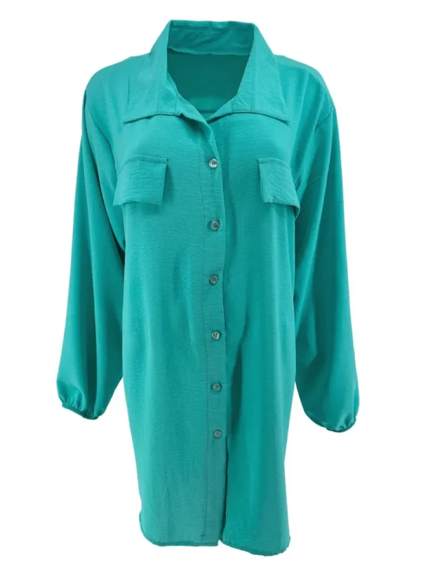 Langere blouse/tuniek met kraag Elodie turquoise