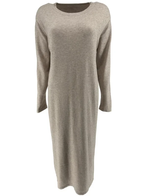 Langere jurk met ronde hals beige (J107).JMK