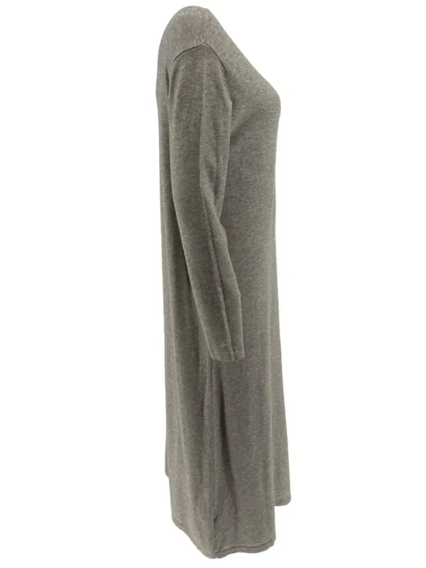 Langere jurk met ronde hals taupe (J107).JMK