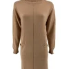 Langere trui/tuniek met col en zakken camel (T525)