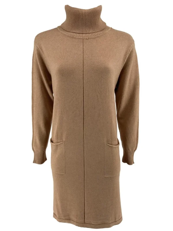 Langere trui/tuniek met col en zakken camel (T525)