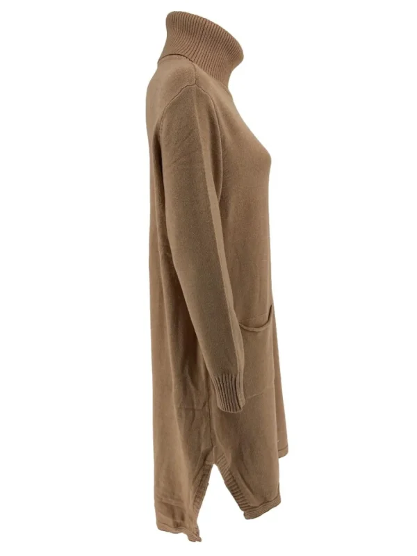 Langere trui/tuniek met col en zakken camel (T525)