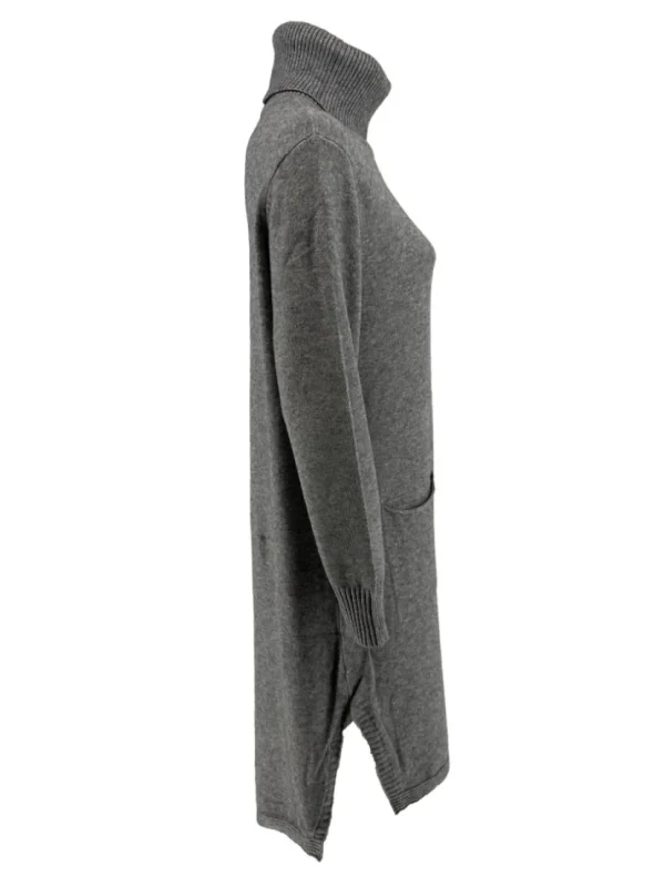 Langere trui/tuniek met col en zakken grijs (T525)