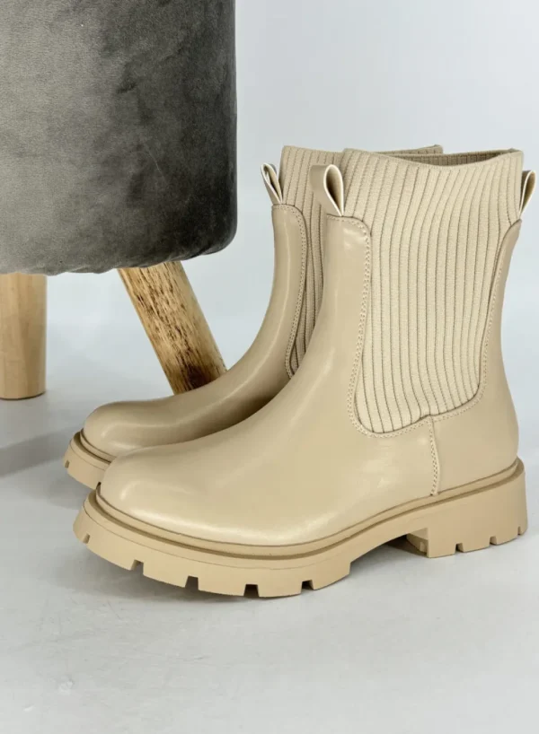 Metallic laarsjes met sokdetail beige (Y2106) SALE