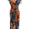 Mouwloze travelstof jurk Hibiscus zwart (Y1035)