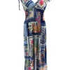 Mouwloze travelstof jurk Framed blauw (J-79#)