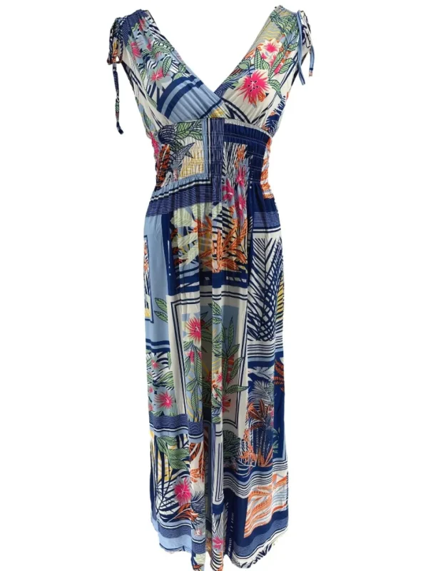 Mouwloze travelstof jurk Framed blauw (J-79#)