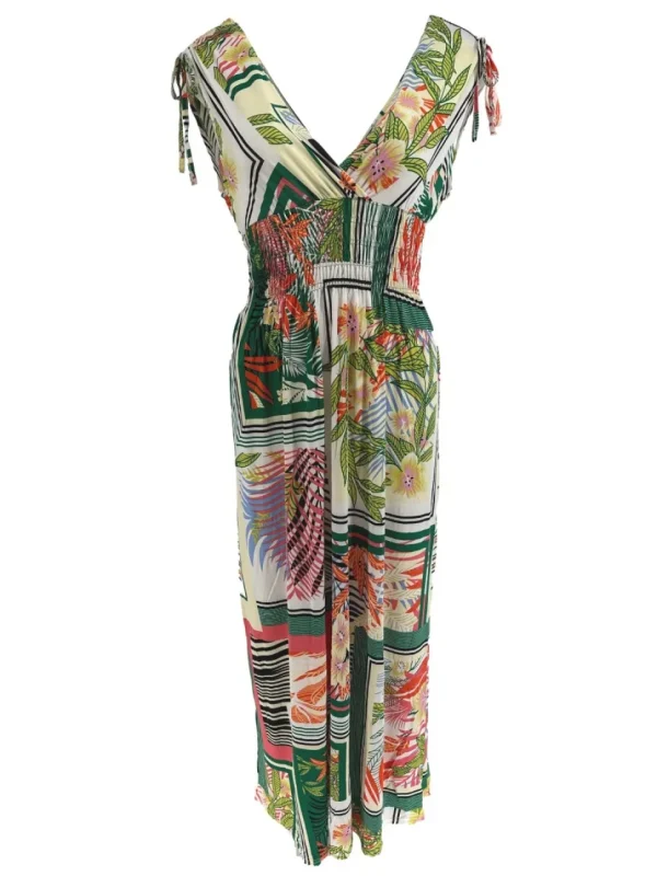 Mouwloze travelstof jurk Framed groen (J-79#)