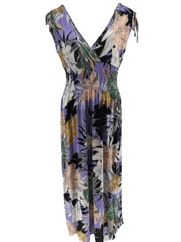 Mouwloze travelstof jurk Botanic lila (Y1043)