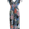 Mouwloze travelstof jurk Botanic jeansblauw (Y1043)