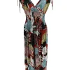 Mouwloze travelstof jurk Botanic rood (Y1043)