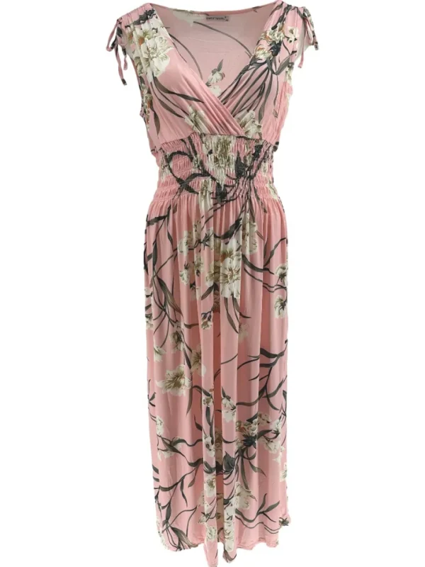 Mouwloze travelstof jurk Magnolia roze (JS3068)