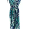 Mouwloze travelstof jurk Hibiscus blauw (Y1035)