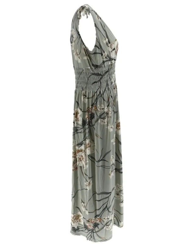Mouwloze travelstof jurk Magnolia oud groen (JS3068)