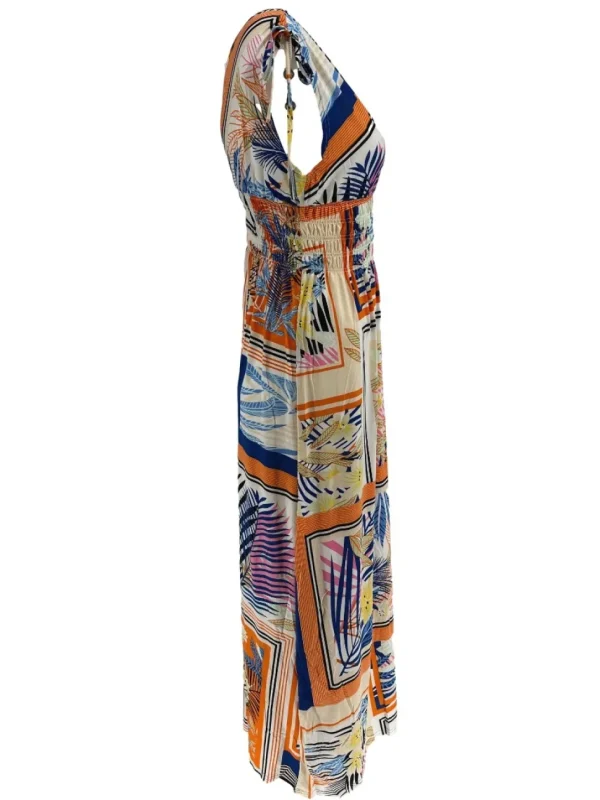 Mouwloze travelstof jurk Framed oranje (J-79#)
