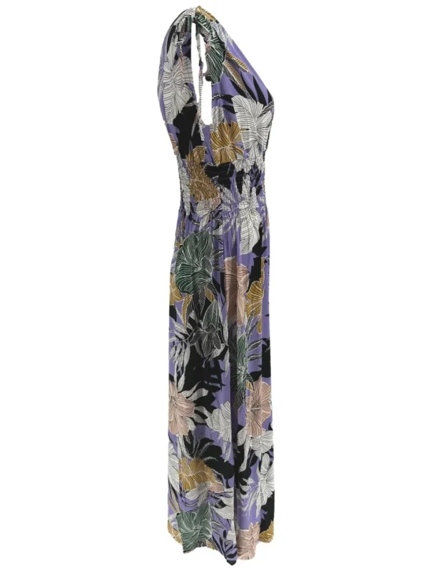 Mouwloze travelstof jurk Botanic lila (Y1043)