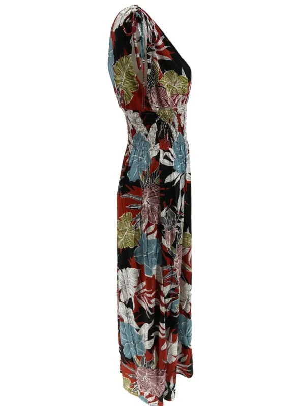Mouwloze travelstof jurk Botanic rood (Y1043)