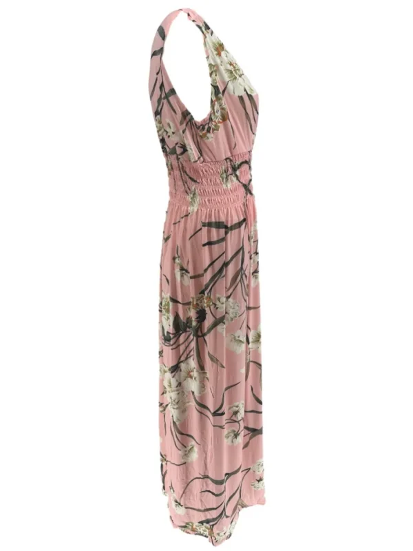 Mouwloze travelstof jurk Magnolia roze (JS3068)